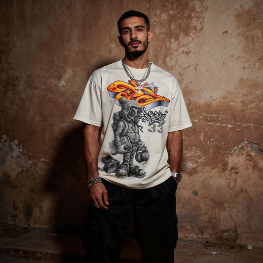 Agent33 Streetwear Tee — Urban Graffiti Gas Mask Character Shirt