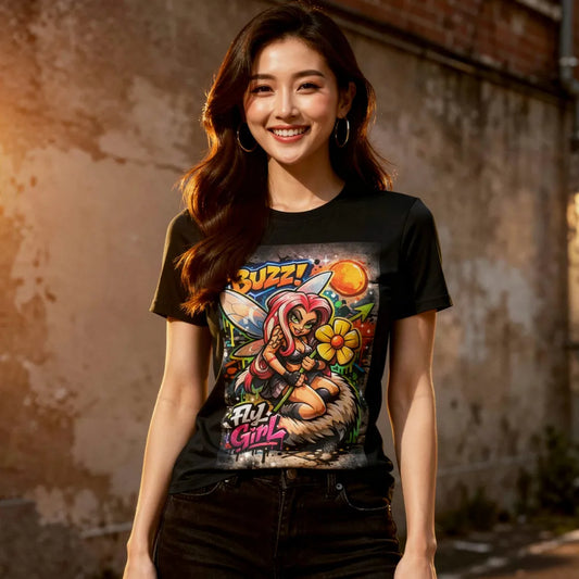 Agent33 Buzz! Fly Girl Graphic Tee — Streetwear Bee Cartoon T-Shirt
