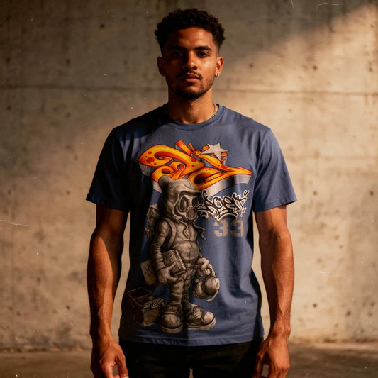 Agent33 Streetwear Tee — Urban Graffiti Gas Mask Character Shirt