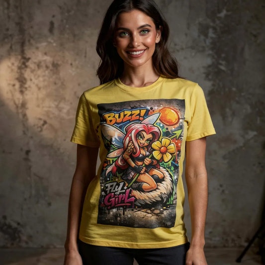 Agent33 Buzz! Fly Girl Graphic Tee — Streetwear Bee Cartoon T-Shirt